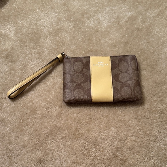 Coach Signature Brown and Yellow Wristlet - Picture 1 of 3